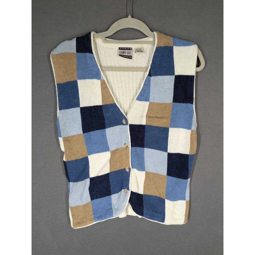VTG 90s County Seat Womens Multicolor Button Up Knit Cardigan Sweater Vest Large